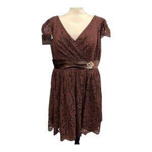 Vintage Christina Wu Dress Women 24 Brown Lace Overlay Rhinestone Fairy Cocktail